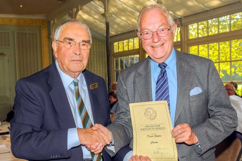 CA President, Quiller Barrett, presents a CA Diploma to David Guyton (Chester) at the CA AGM on 20 Oct 2018. (Photo: Chris Roberts)