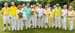 The victorious Bury Croquet squad with the 2015 Festival Cup and Short event shield