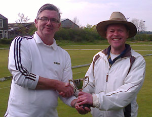 Lee Hartley presented with the Peter Dowdall Trophy by Manager Paul Rigge