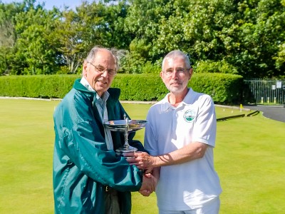 Clive Goode receives the Hawkins B Level Cup from Southport President Prof Alan Pidcock (photo: Ray Lowe)