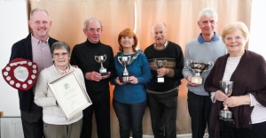 Trophy winners at 2019 Fed ASGM - David Cornes (Crake - HGC league); Jean Hargreaves (Bury - CA Diploma); Alan Clare (Chester Centurions - LPG League); Vi Richards (Bury - Short AC league); Jerry Guest (Chester -n B League); David Boyd (Chester - we Hcp league); Sheila Marsland (Tattenhall - Townsend Award).